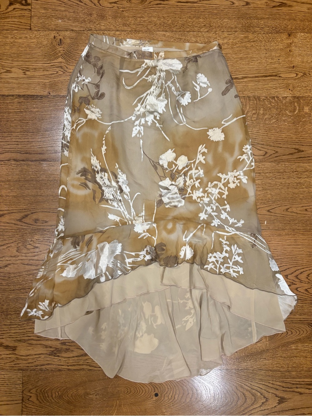 Euro Size Small 35% Silk (Seda) High Low Floral Brown Skirt Side Zip.Lined Brown